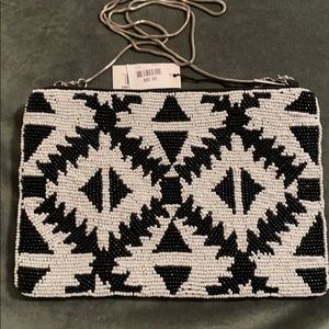 Boho black and beaded White clutch crossbody new